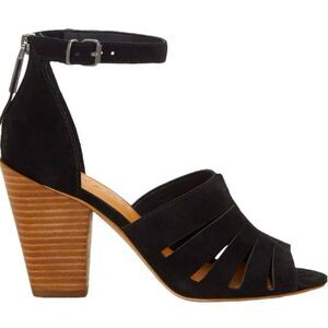 1.State Nallay Black Suede Block Heel Peep Toe Shoes High Heel Sandals  Size 10